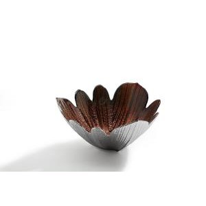 2-Tone Amber & Silver Petal Flower Leaf Glass Decorative Display Bowl Dish Modern Art Piece Décor   